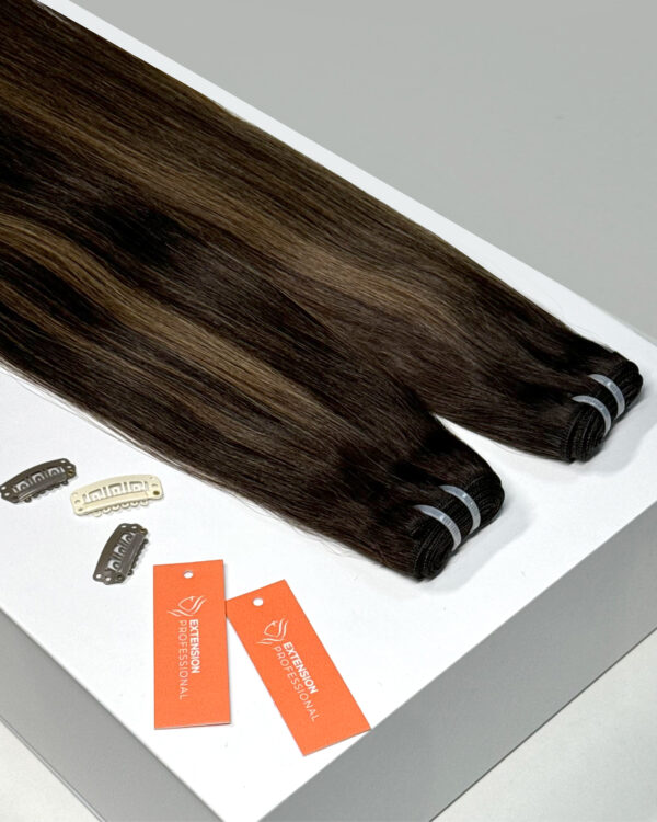 WEFT trese za nadogradnju kose - Mocha Highlights - Slika 1