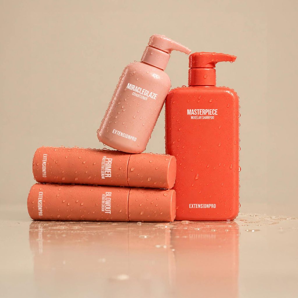 Extension Pro nega kose: Miracle Glaze regenerator, Masterpiece šampon, Primer i Blowout krema sa kapima vode